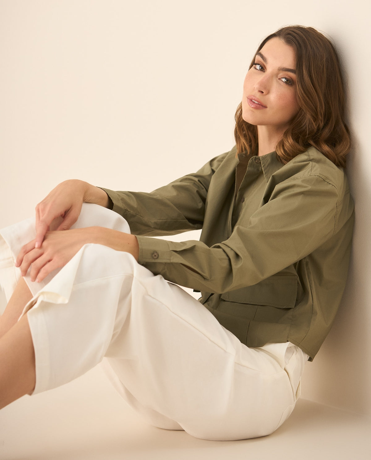 Camisa manga larga con bolsillos de tapa para mujer  - Verde 34_413G000_VER170517_0