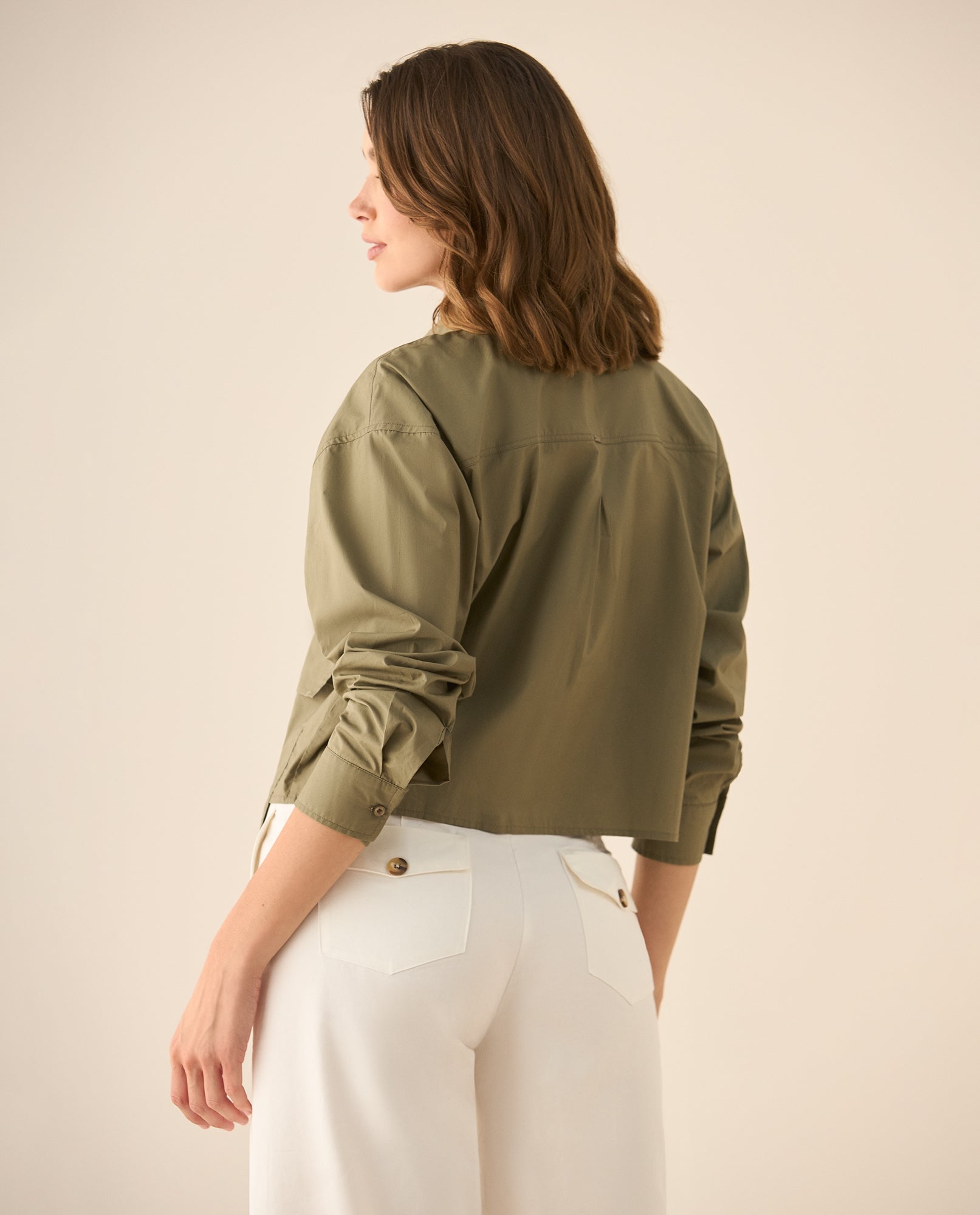 Camisa manga larga con bolsillos de tapa para mujer  - Verde 34_413G000_VER170517_6