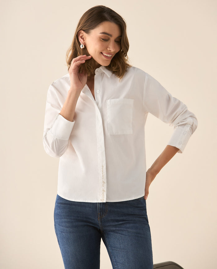 Camisa clásica con bordado para mujer - Blanco 34_413G001_BLA110601_0