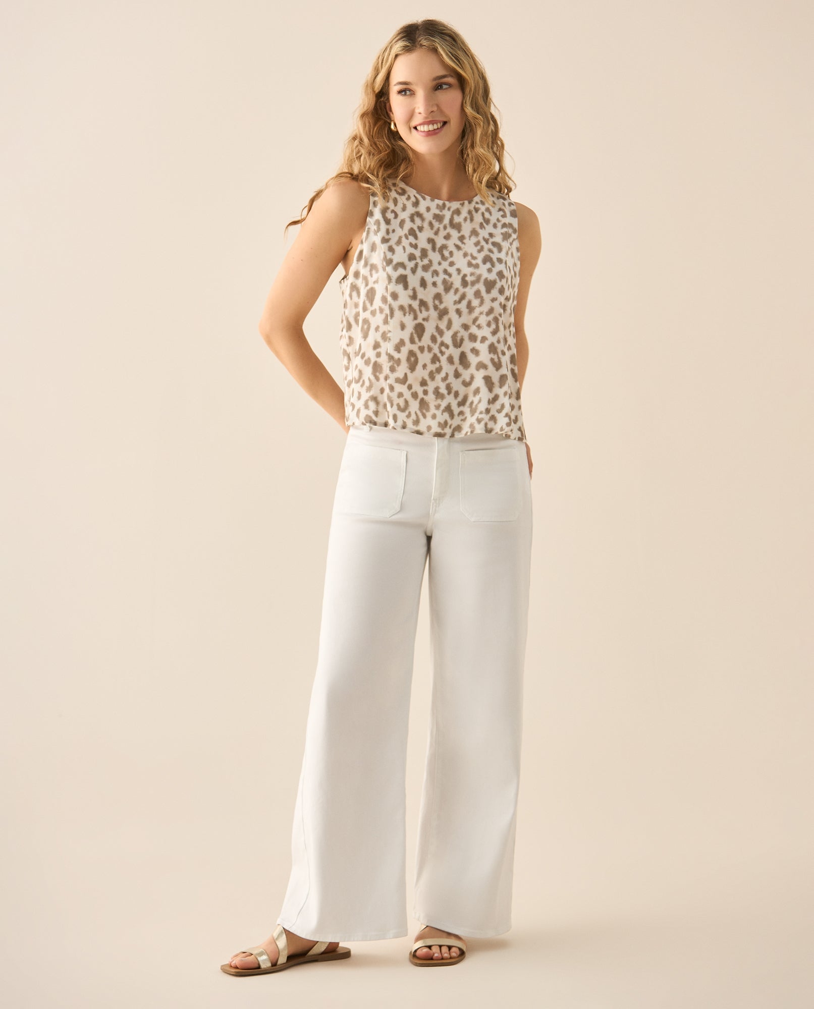 Camisa de corte en A y estampado animal print para mujer  - Beige 34_413G002_BEI131105_5
