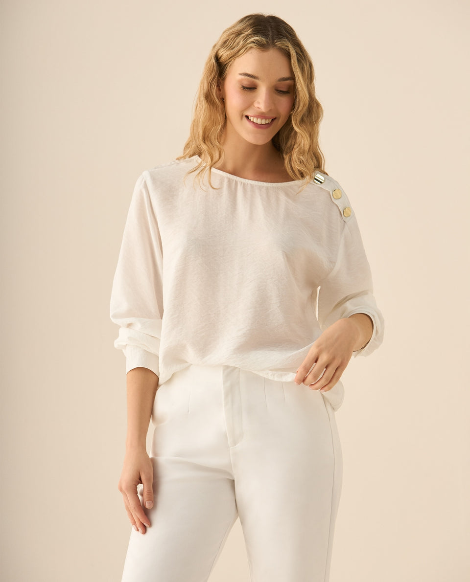 Camisa con escote redondo para mujer - Blanco 34_413G019_BLA110601_4