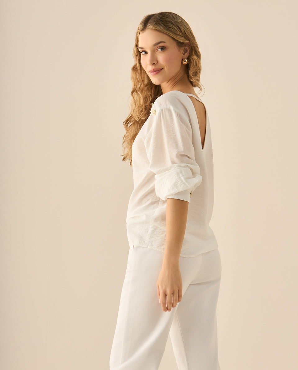 Camisa con escote redondo para mujer - Blanco 34_413G019_BLA110601_5