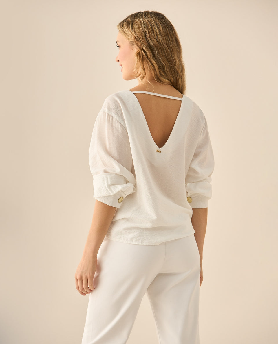 Camisa con escote redondo para mujer - Blanco 34_413G019_BLA110601_6