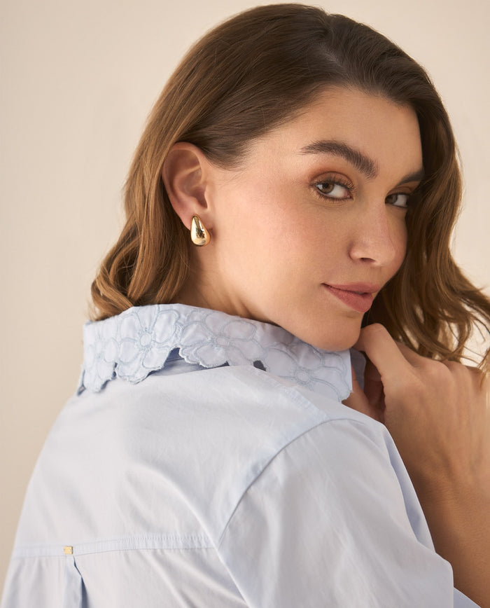 Camisa con diseño de flores en el cuello para mujer - Azul 34_413G020_AZU134304_3