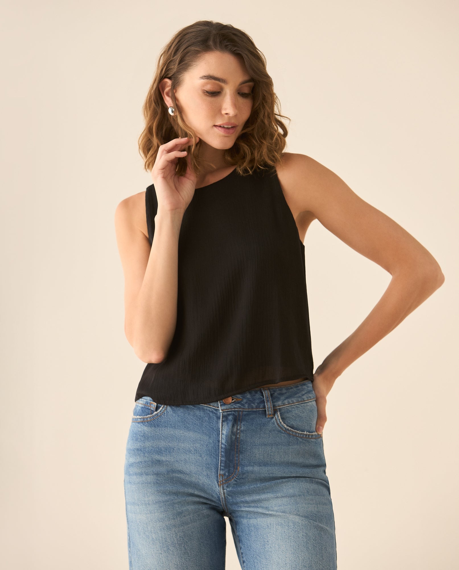 Camisa manga sisa con textura para mujer  - Negro 34_413G023_NEG190303_0