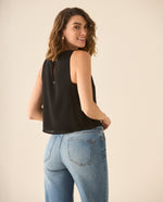 Camisa manga sisa con textura para mujer  - Negro