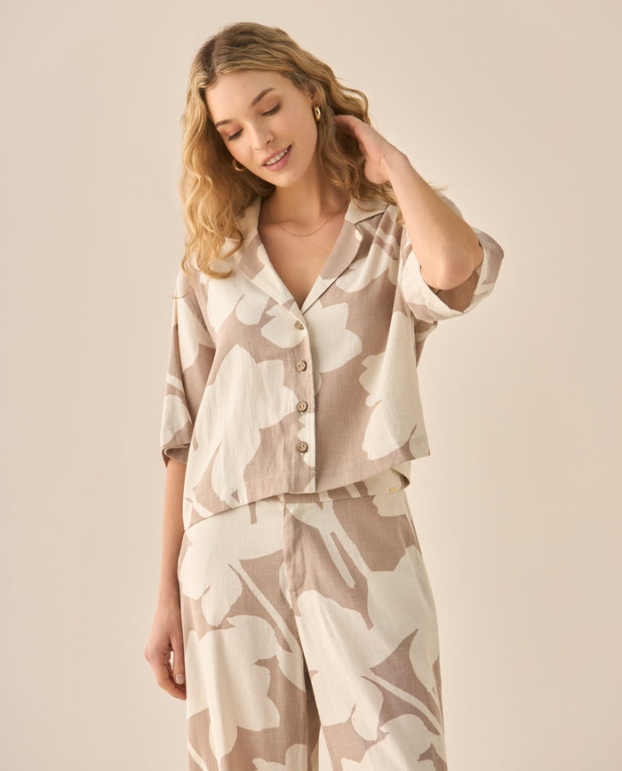 Camisa con estampado abstracto para mujer - Café 34_413G026_CAF171319_3
