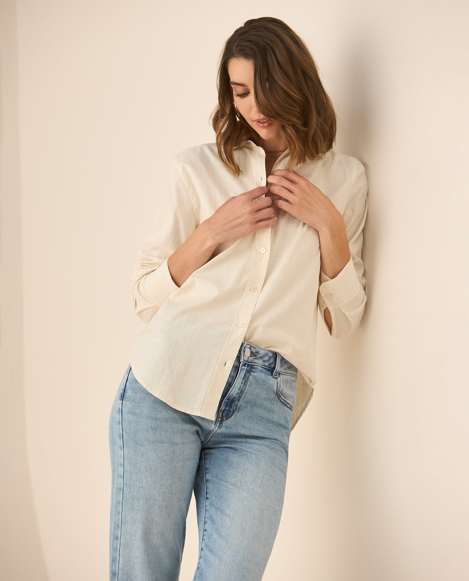 Camisa de rayas con brillo para mujer  - Blanco