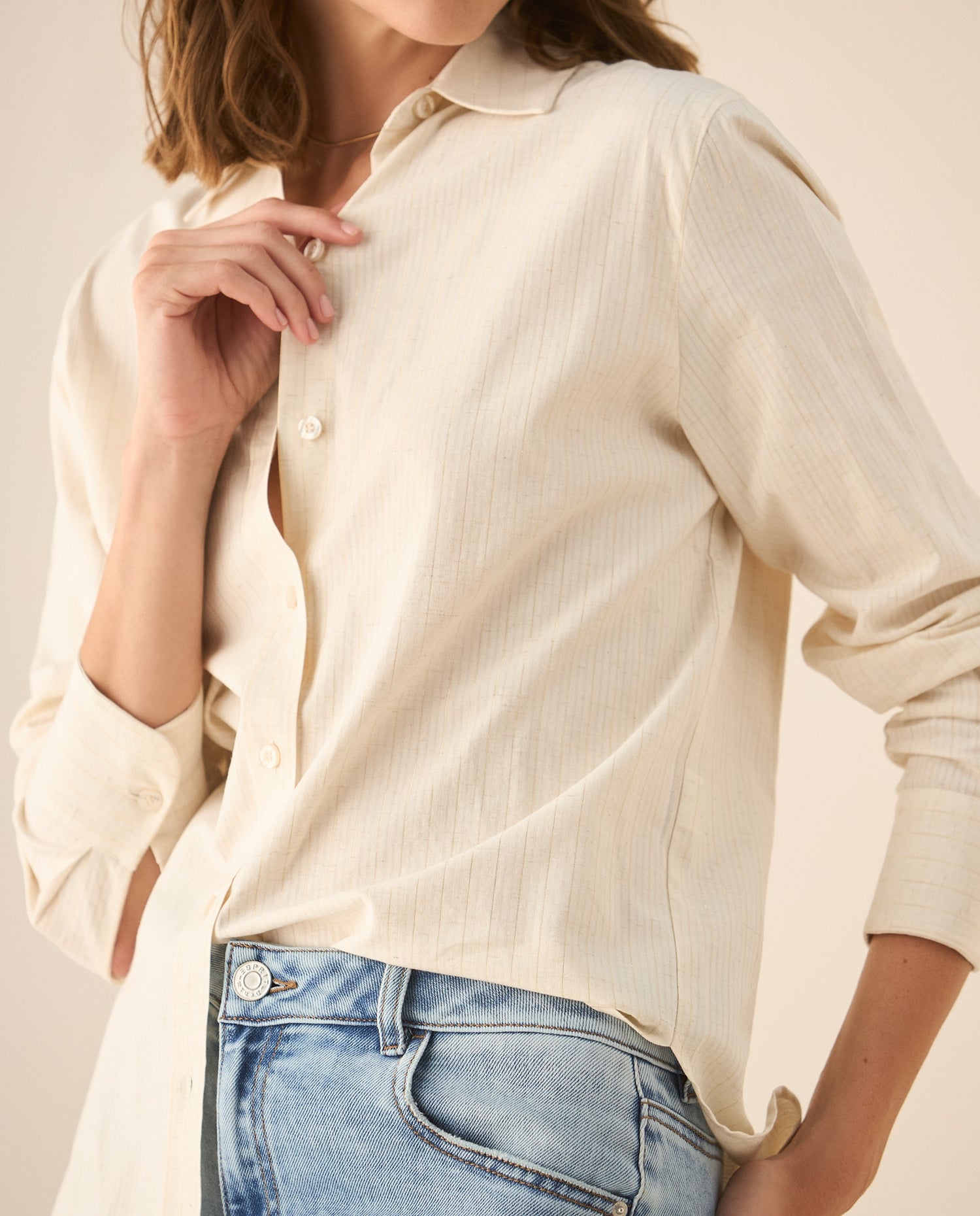 Camisa de rayas con brillo para mujer  - Blanco