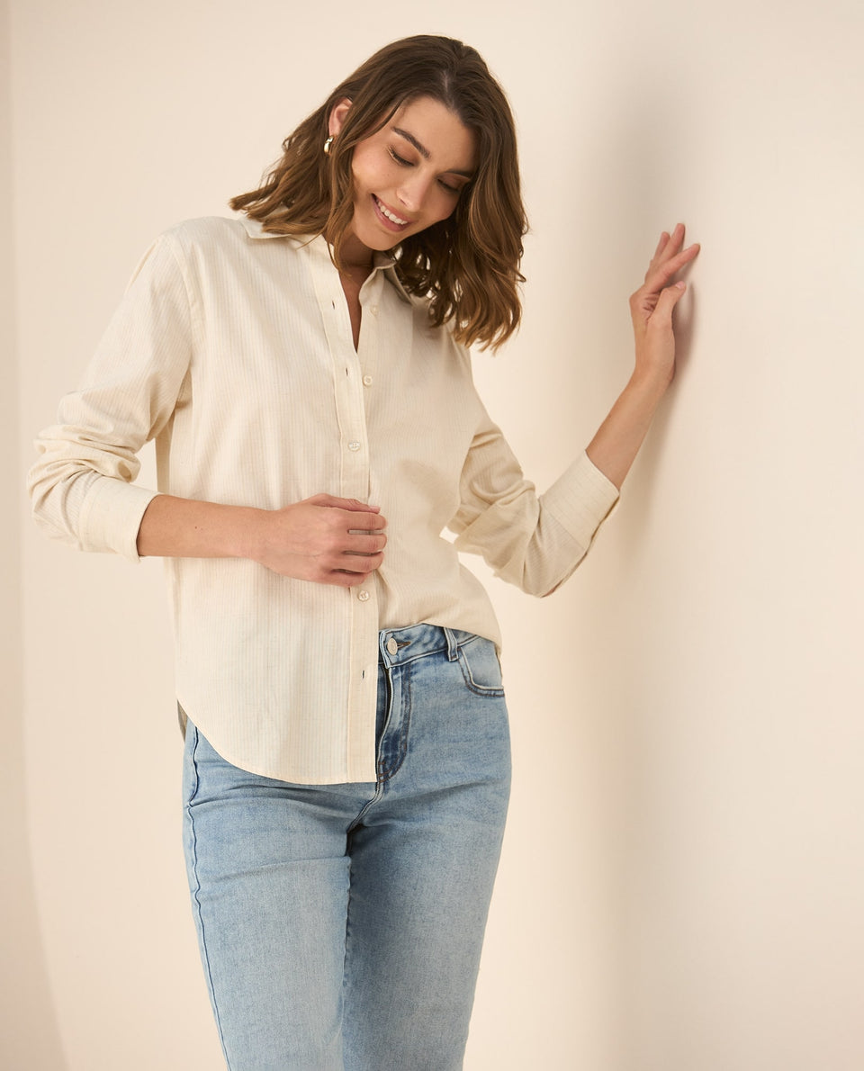 Camisa de rayas con brillo para mujer  - Blanco 34_413G029_BLA110601_7