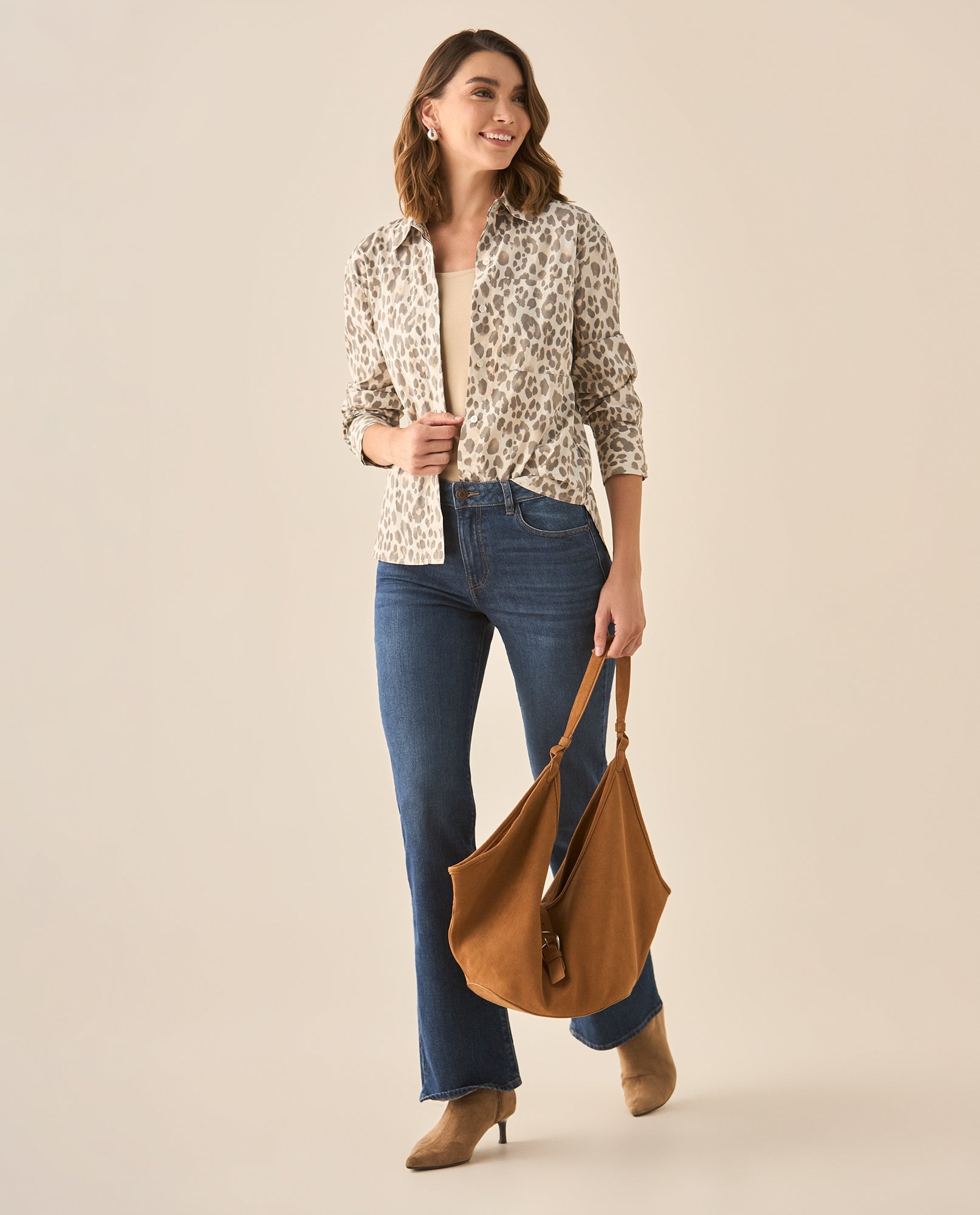 Camisa manga larga cuello clásico para mujer - Beige 34_413G030_BEI131105_5