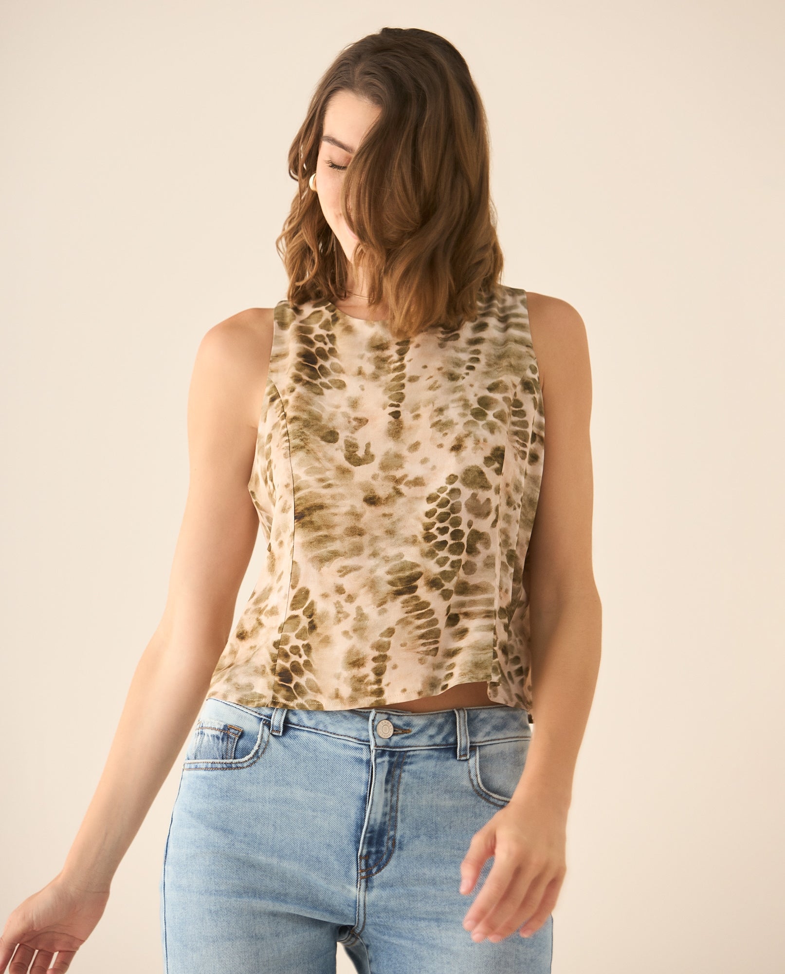 Camisa manga sisa con estampado para mujer  - Verde 34_413G032_VER170618_3