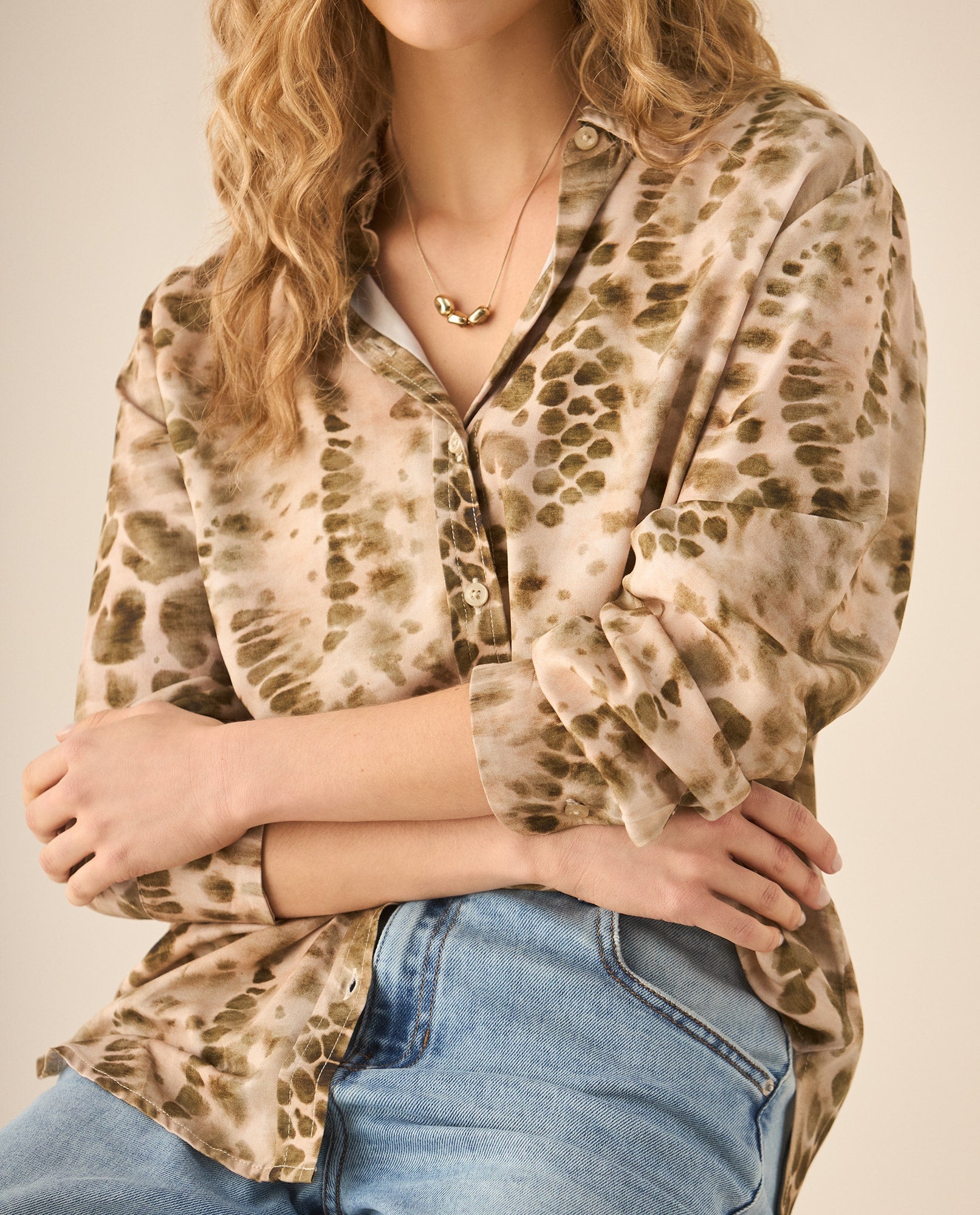 Camisa manga larga con estampado para mujer  - Verde 34_413G034_VER170618_3
