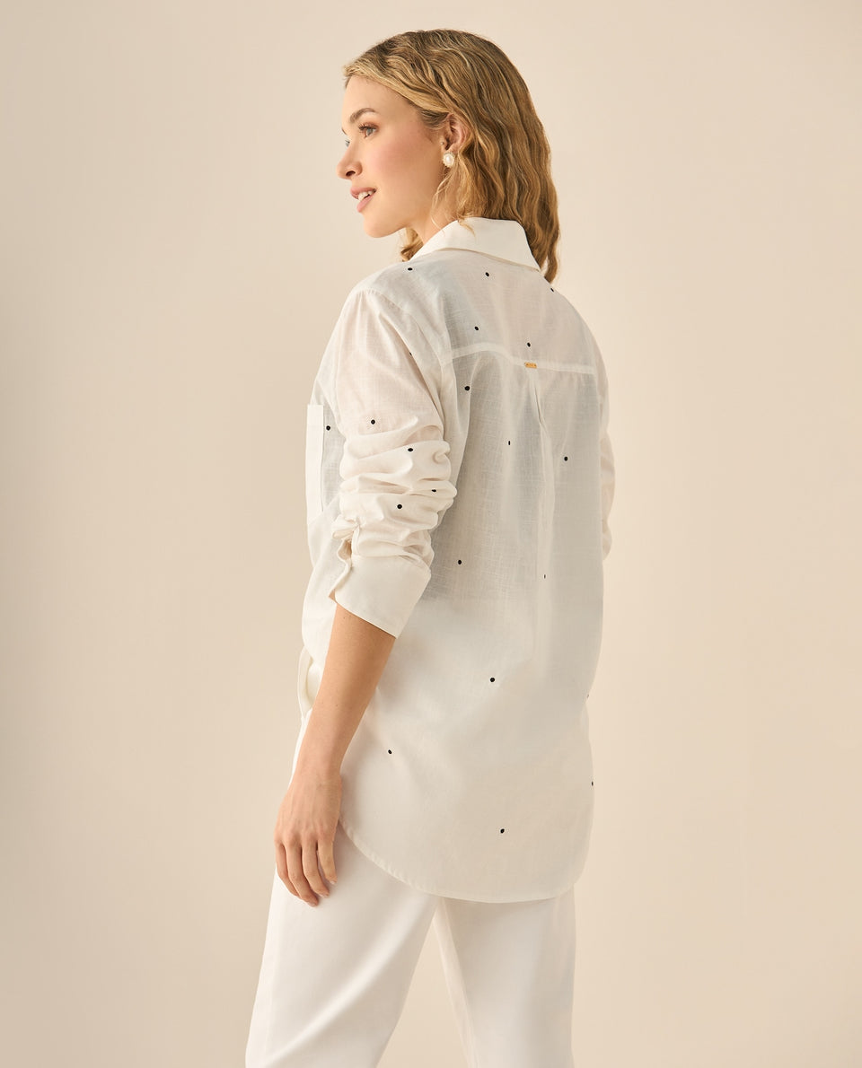 Camisa manga larga con print de lunares bordados para mujer  - Blanco 34_413G040_BLA110601_5