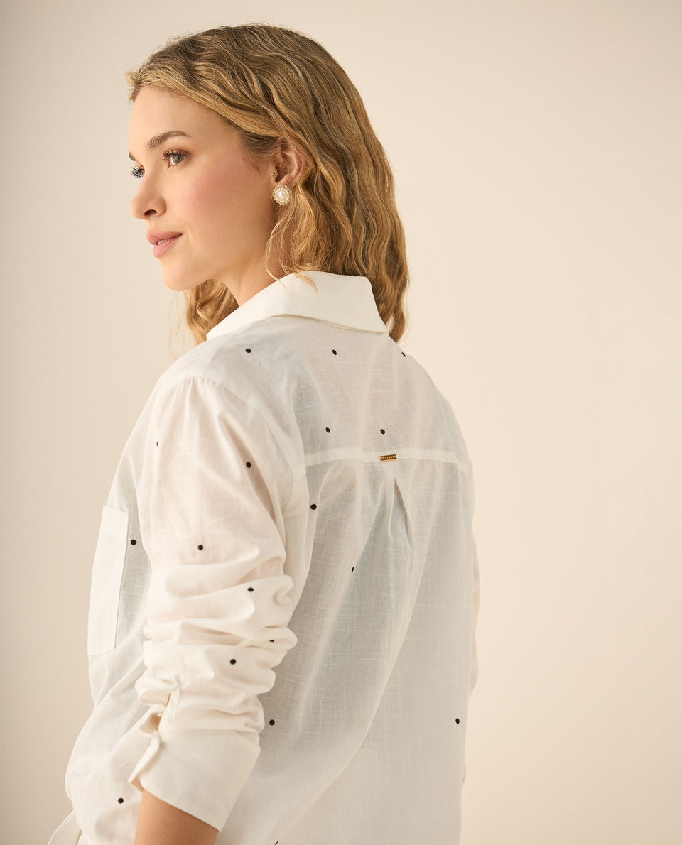 Camisa manga larga con print de lunares bordados para mujer  - Blanco 34_413G040_BLA110601_6