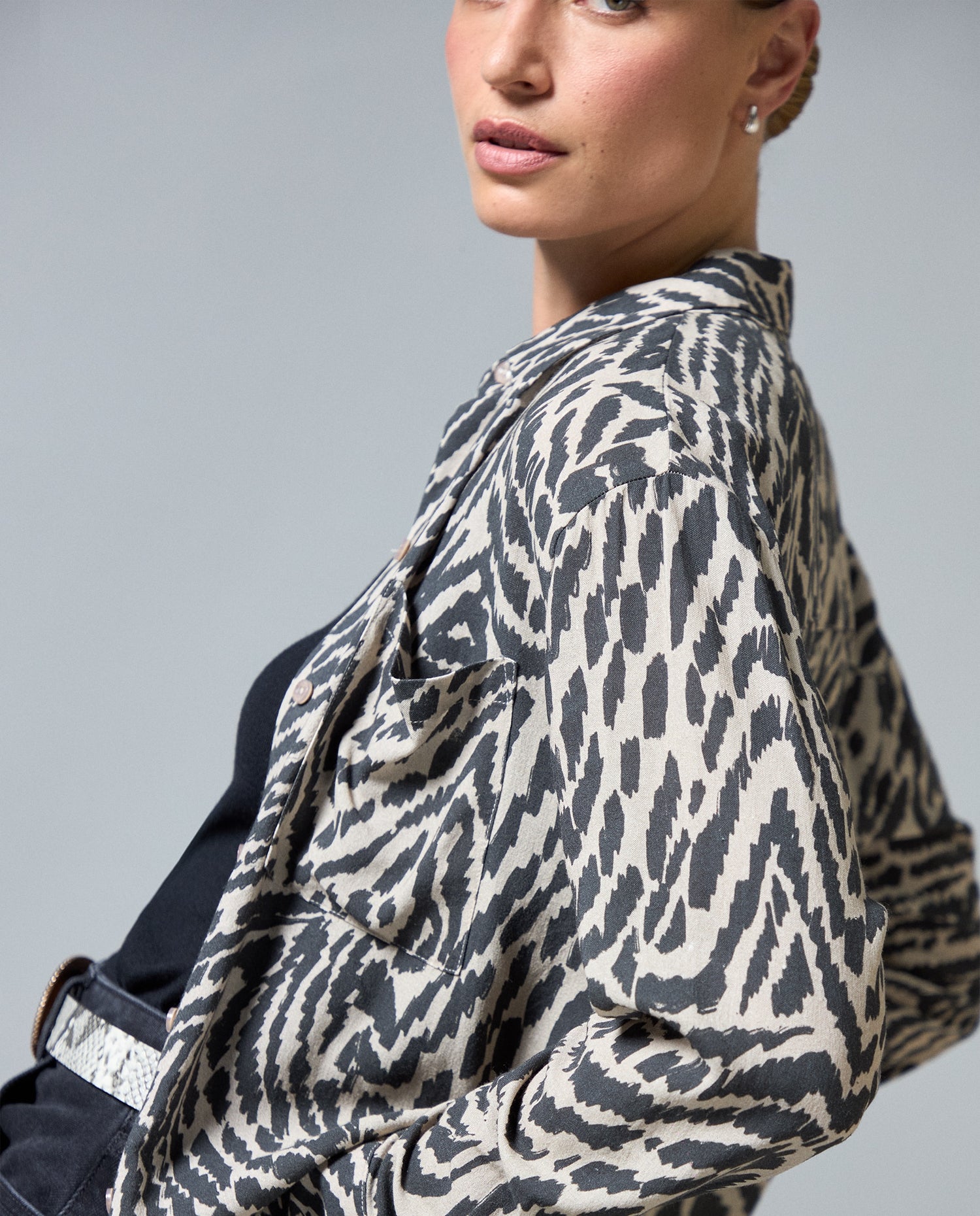 Camisa ML Animal Print - Crudo
