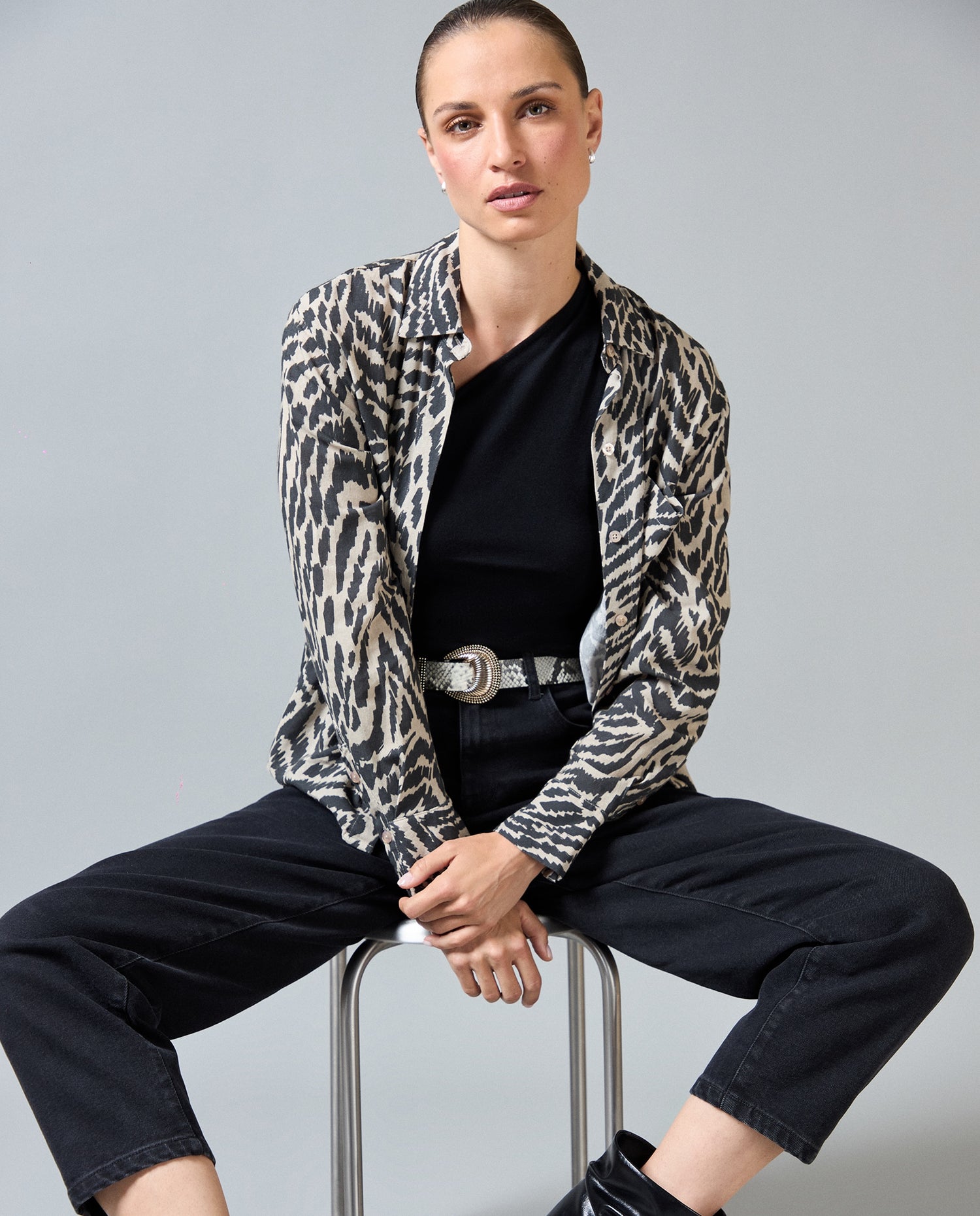 Camisa ML Animal Print - Crudo