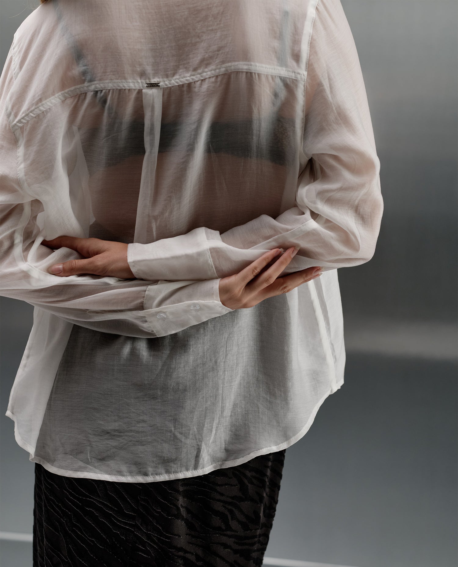 Camisa Manga Larga Cuello Camisero - Blanco