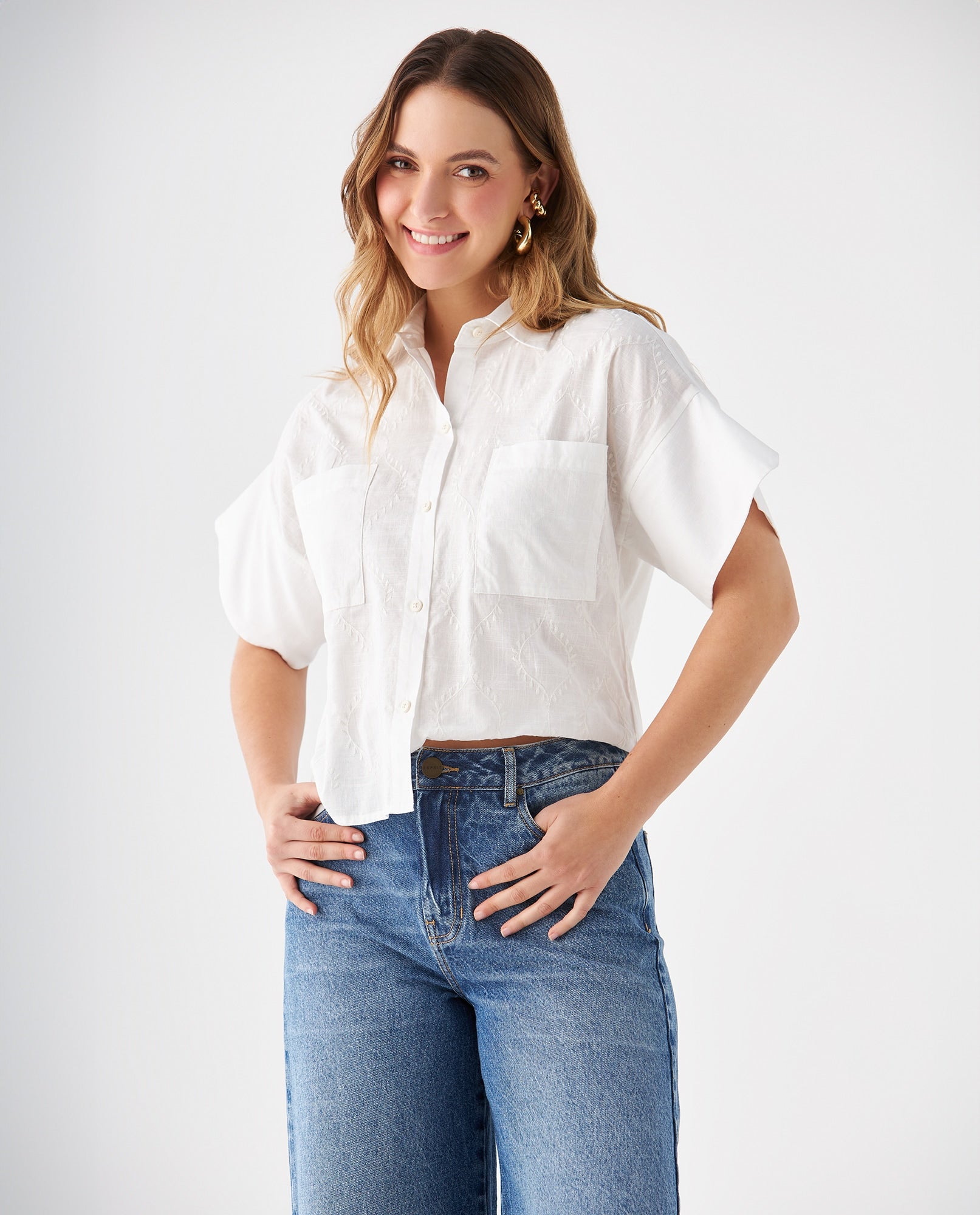 Camisa con bolsillos de parche para mujer - Blanco 34_419F024_BLA114001_0