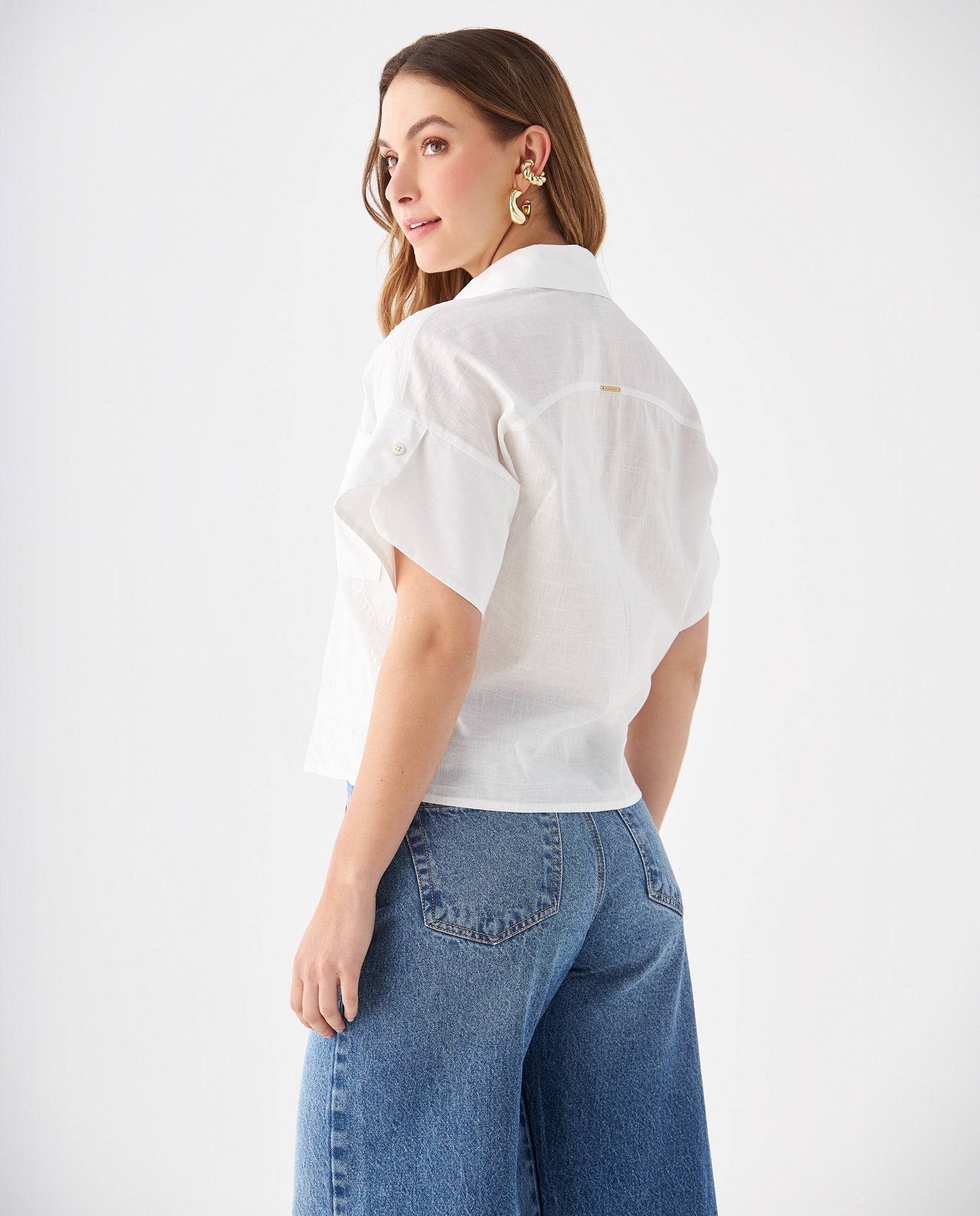 Camisa con bolsillos de parche para mujer - Blanco 34_419F024_BLA114001_4