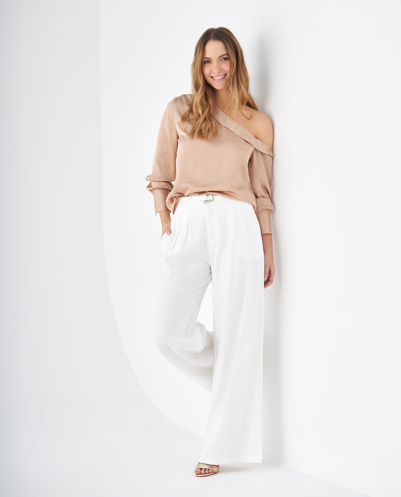 Camisa de tela fluida para mujer - Beige 34_419F027_BEI161310_6