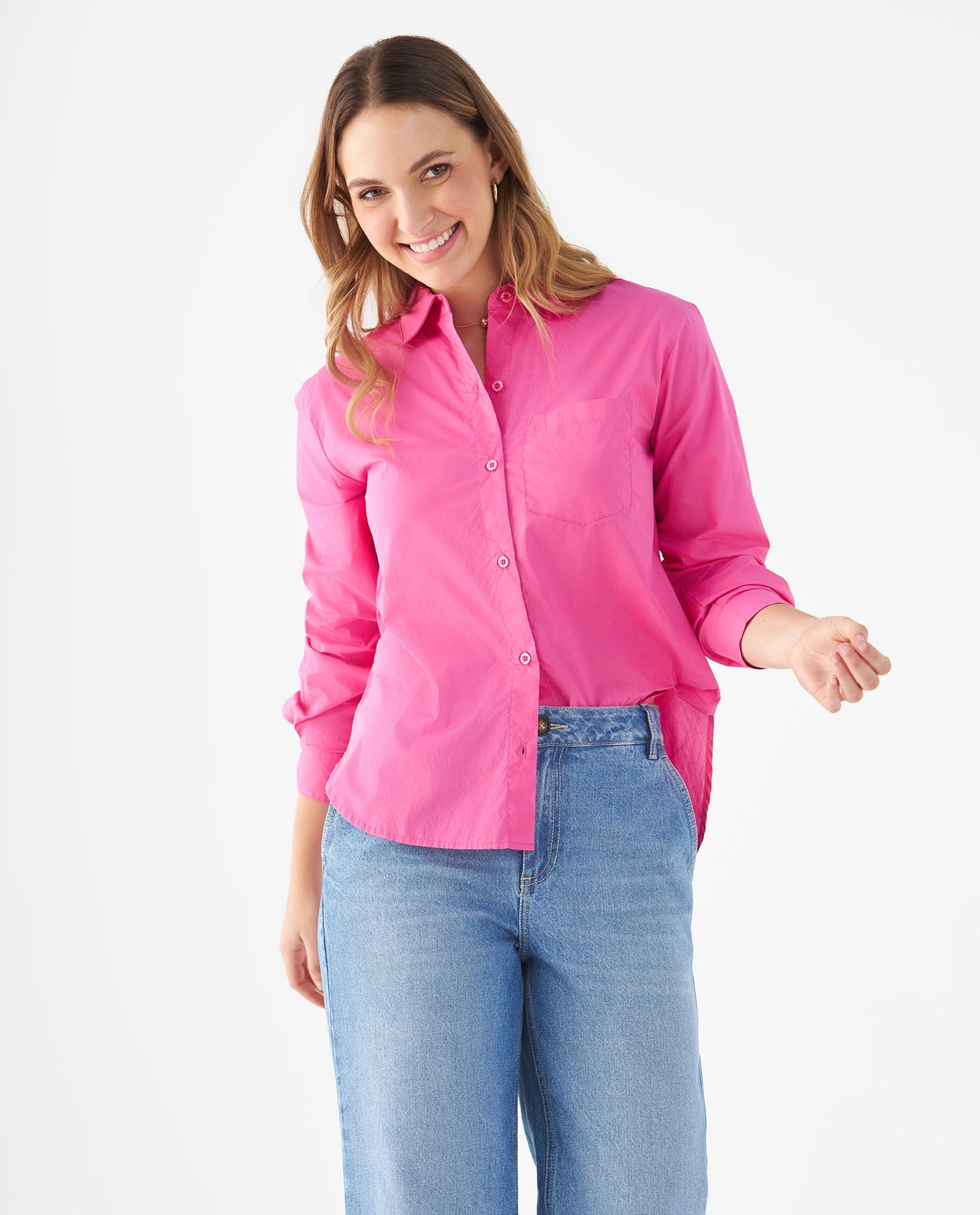 Camisa con bolsillo de parche para mujer - Rosa