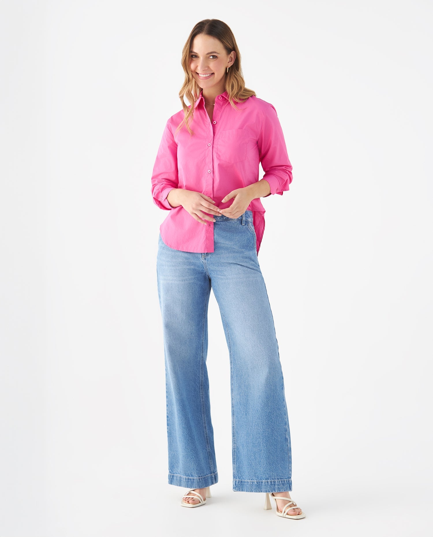Camisa con bolsillo de parche para mujer - Rosa