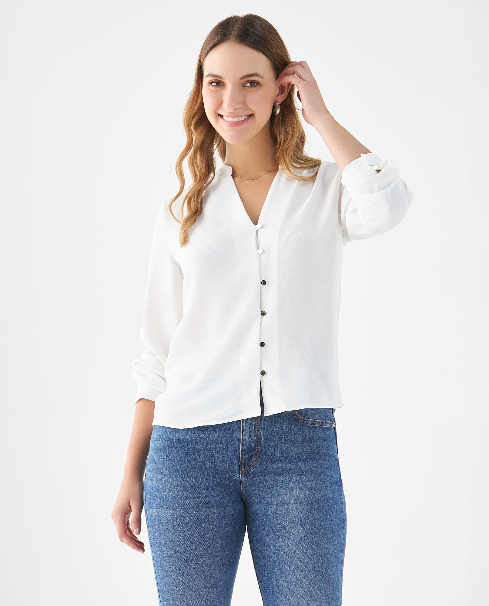 Camisa de tela fluida para mujer - Crudo 34_419F051_CRU110602_6