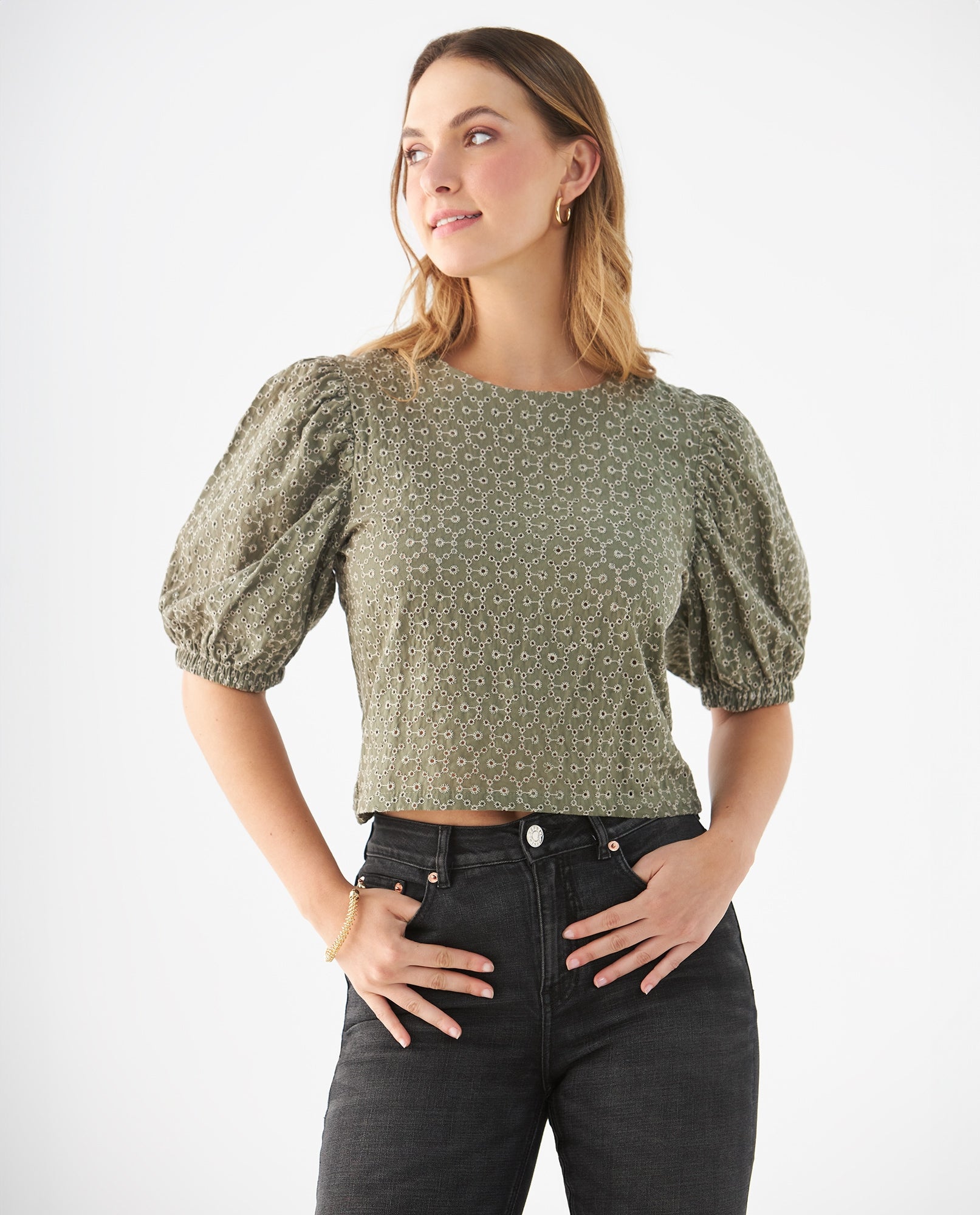 Camisa de manga con volumen para mujer - Verde 34_419F100_VER114804_0