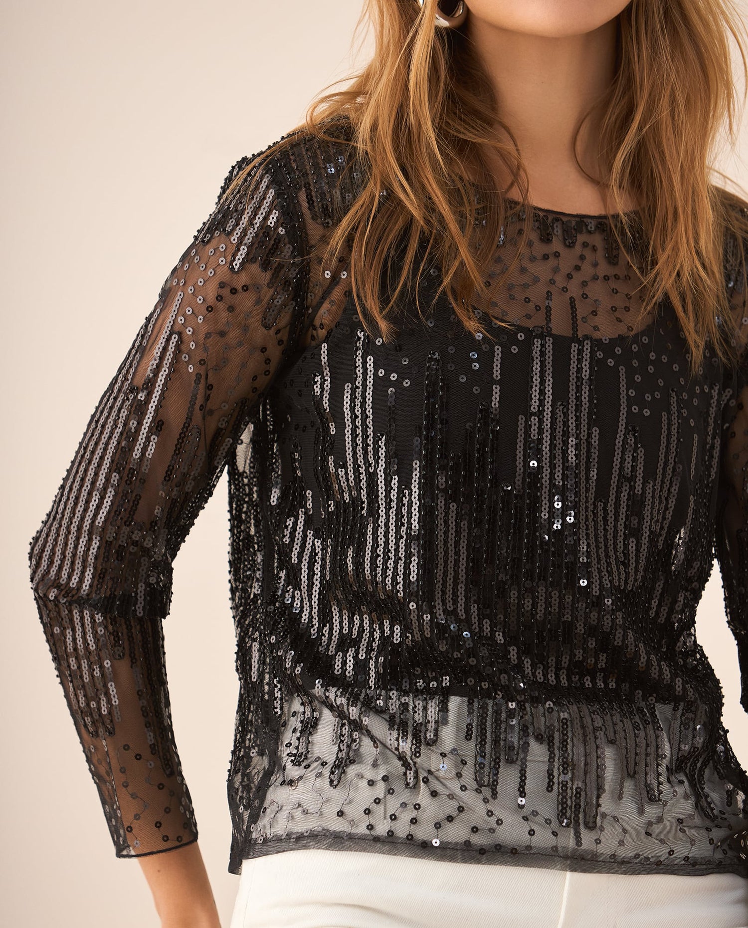 Camisa de tela con transparencia para mujer - Negro