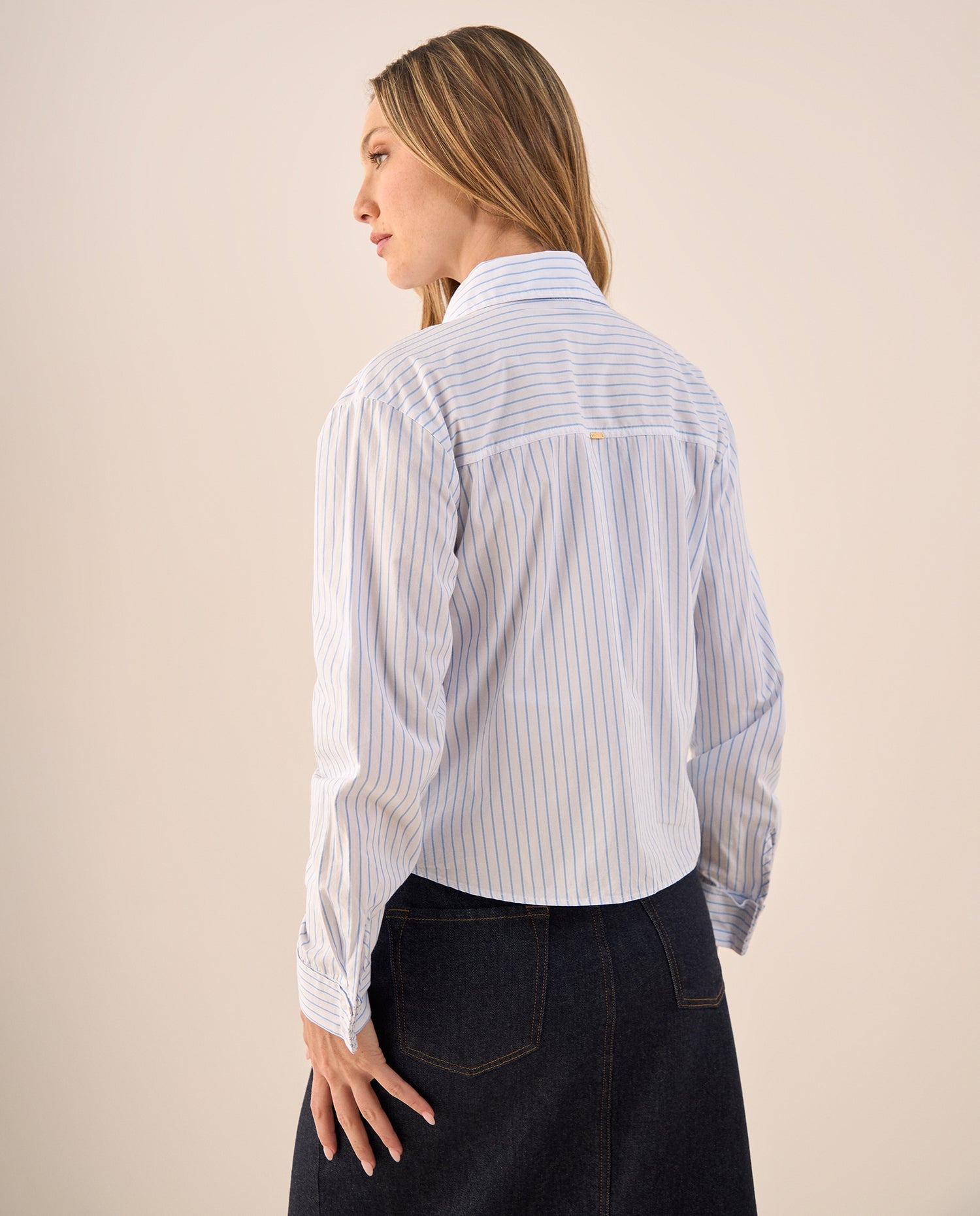 Camisa Blanca con Rayas Azules de Algodón - Blanco