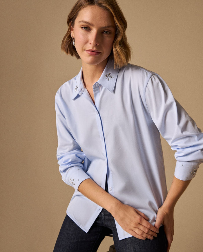 Camisa con Bordados Florales - Azul 34_419G017_AZU134304_0