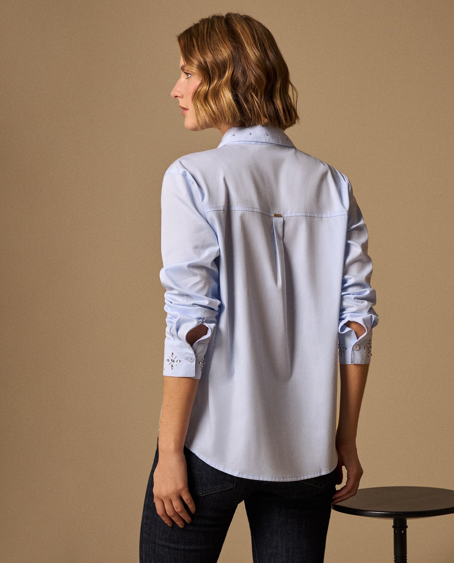 Camisa con Bordados Florales - Azul