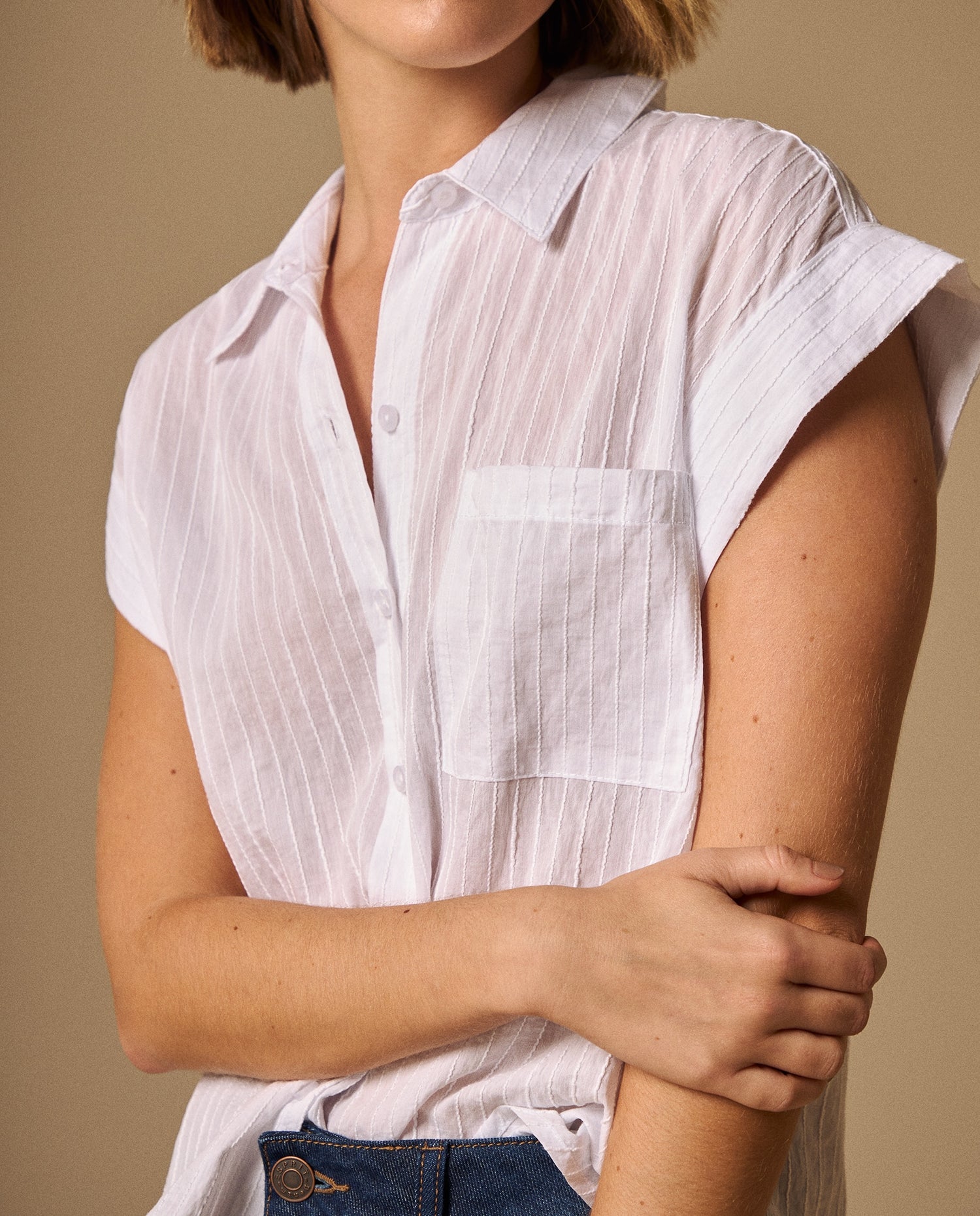 Camisa con Rayas Texturizadas - Blanco