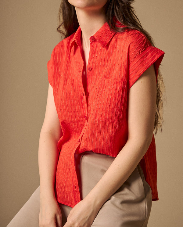 Camisa con Rayas Texturizadas - Rojo 34_419G021_ROJ181662_0