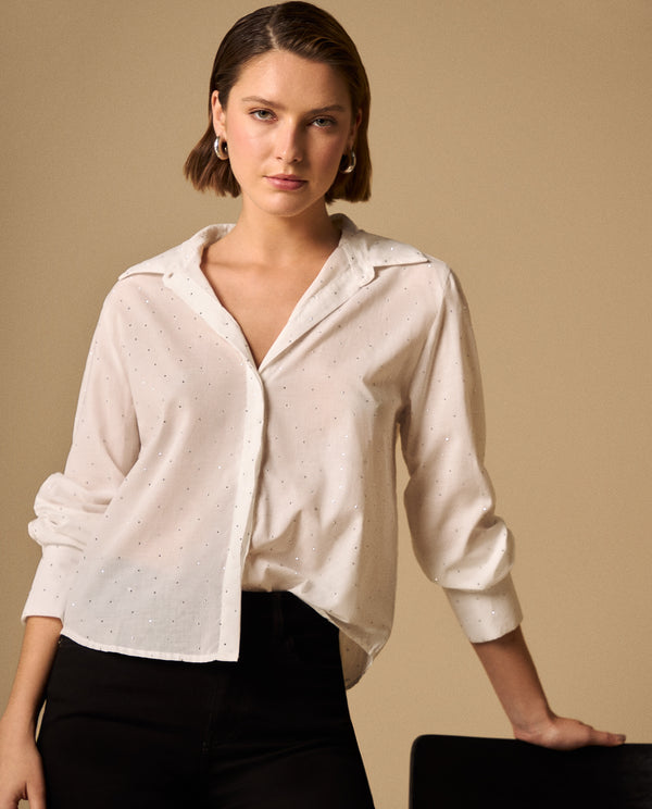 Camisa con Micro Puntos Negros - Blanco 34_419G027_BLA114001_0