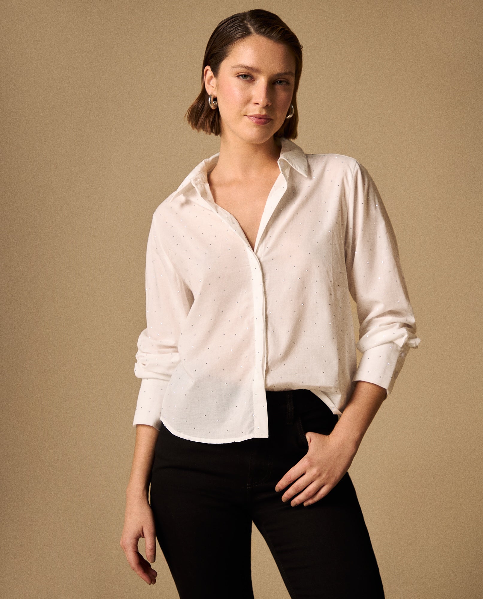 Camisa con Micro Puntos Negros - Blanco 34_419G027_BLA114001_4