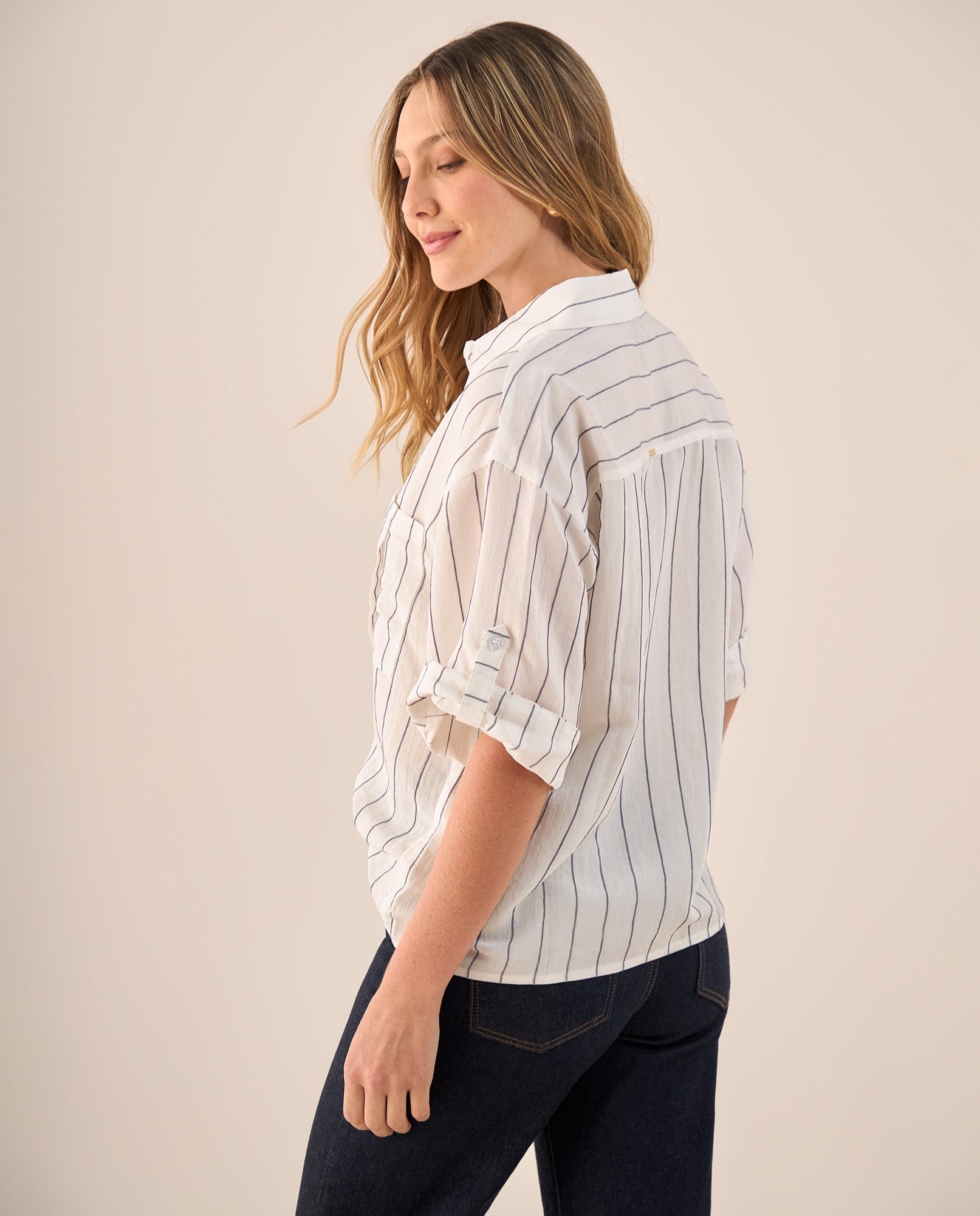 Camisa Blanca Rayas Azules Manga 3/4 - Blanco 34_419G030_BLA114001_4