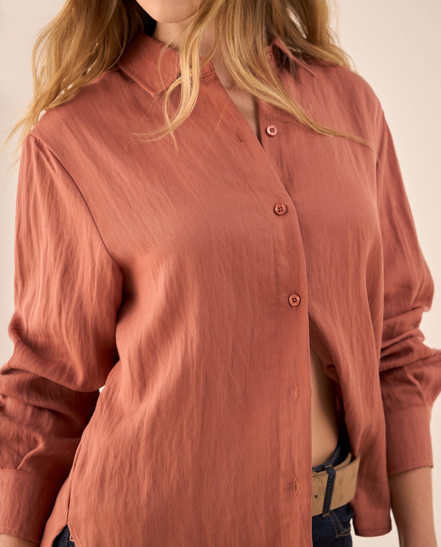 Camisa Naranja Fluida de Manga Larga - Naranja