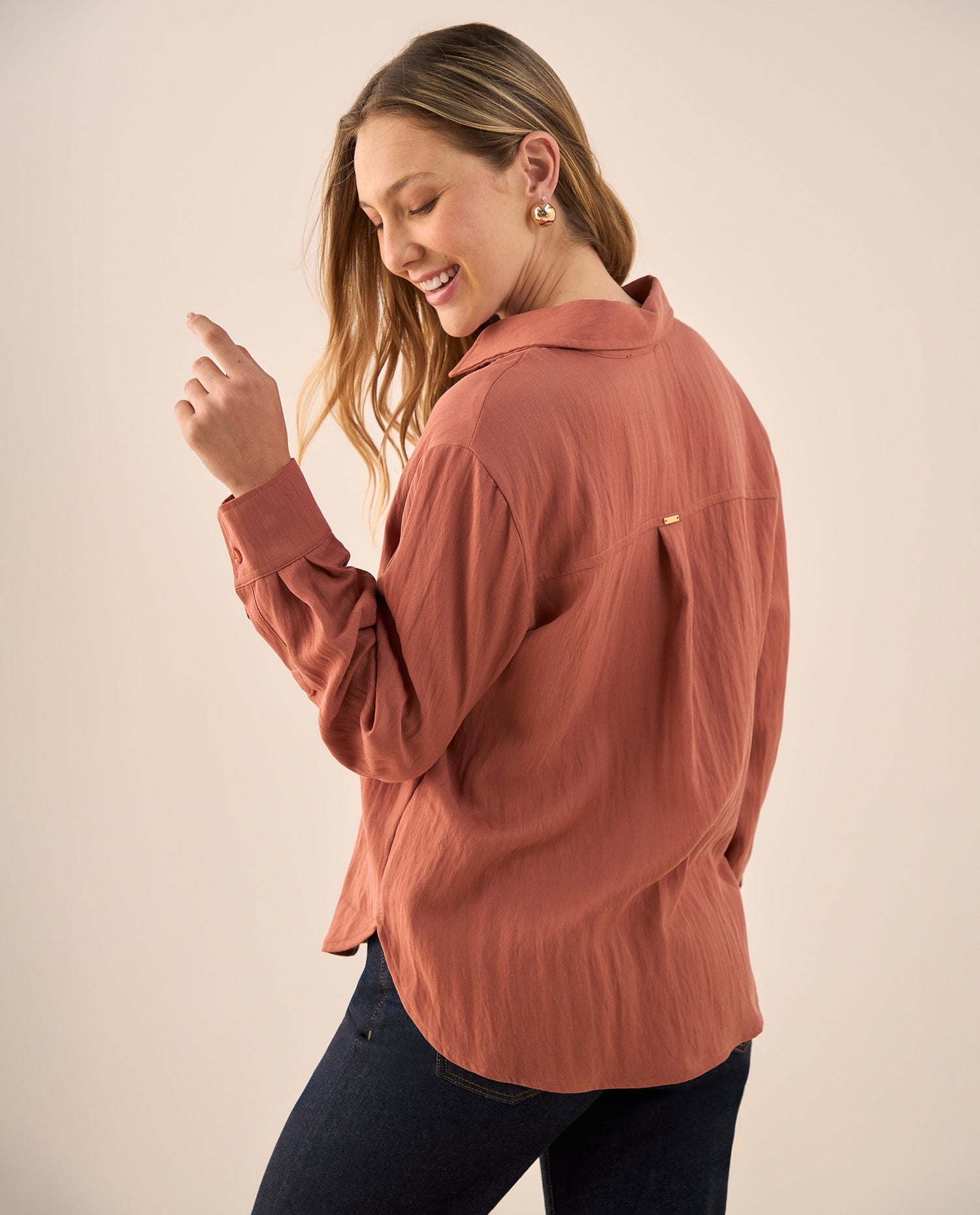 Camisa Naranja Fluida de Manga Larga - Naranja