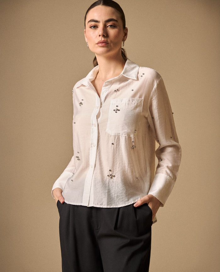 Camisa Blanca con Aplicaciones Brillantes - Blanco 34_419G200_BLA110700_0