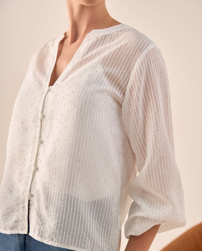 Camisa Blanca con Textura Rayada y Detalles Brillantes - Blanco 34_419G201_BLA110700_3