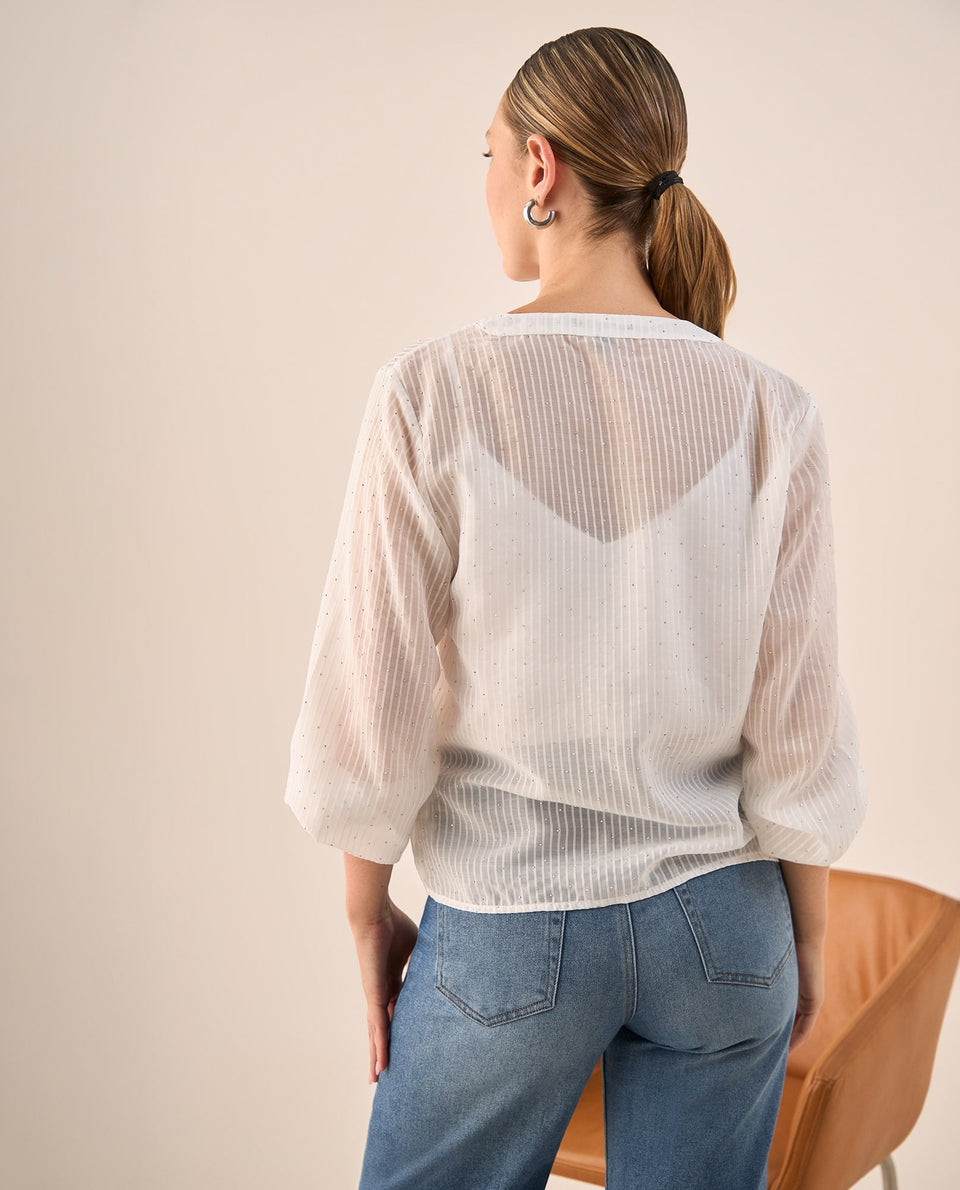 Camisa Blanca con Textura Rayada y Detalles Brillantes - Blanco 34_419G201_BLA110700_5