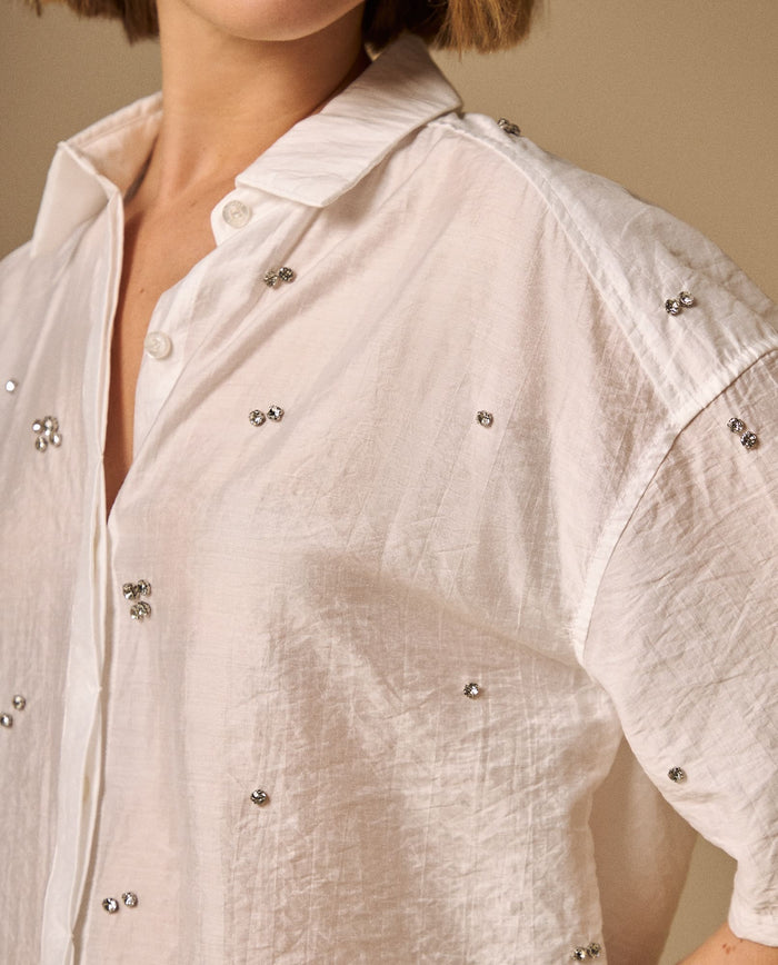 Camisa Blanca con Aplicaciones Brillantes - Blanco 34_419G222_BLA114001_0