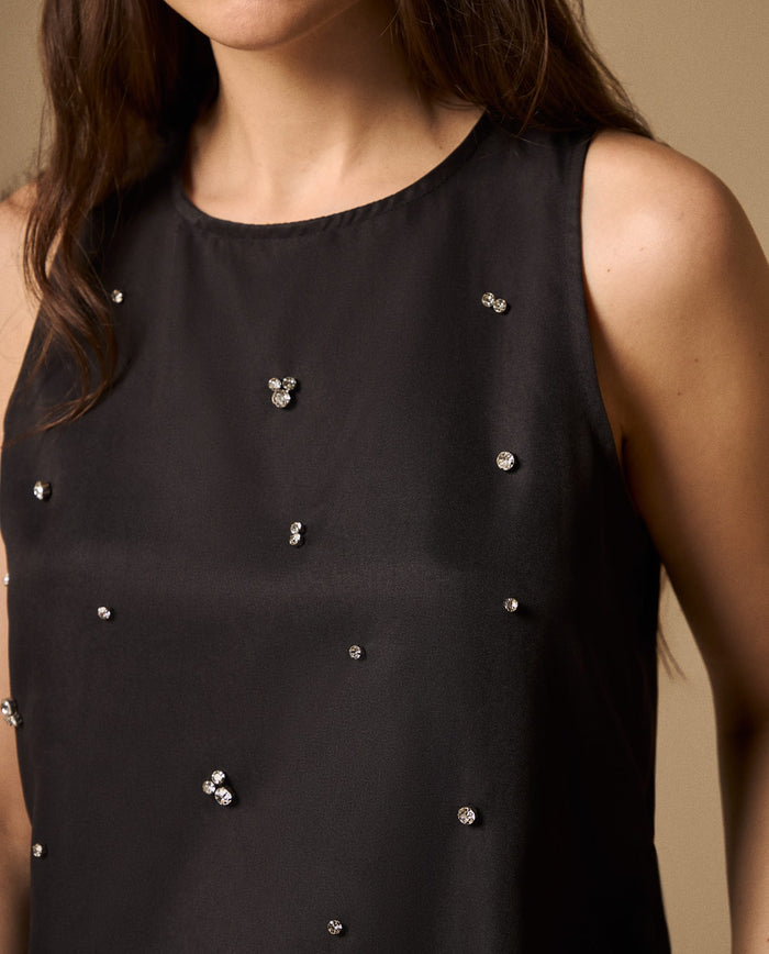 Blusa Negra con Aplicaciones Brillantes - Negro 34_419G223_NEG193909_0