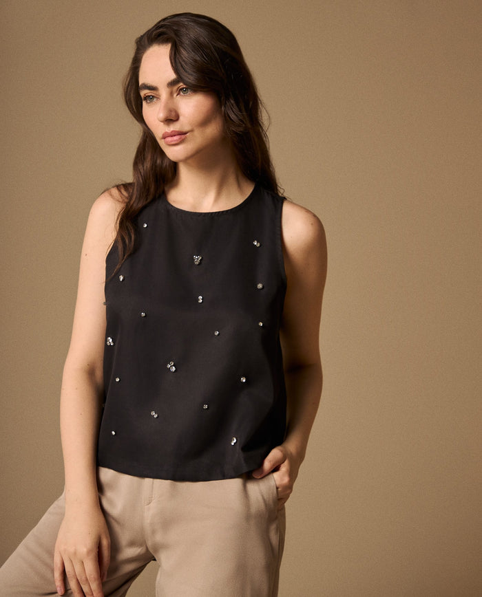 Blusa Negra con Aplicaciones Brillantes - Negro 34_419G223_NEG193909_3