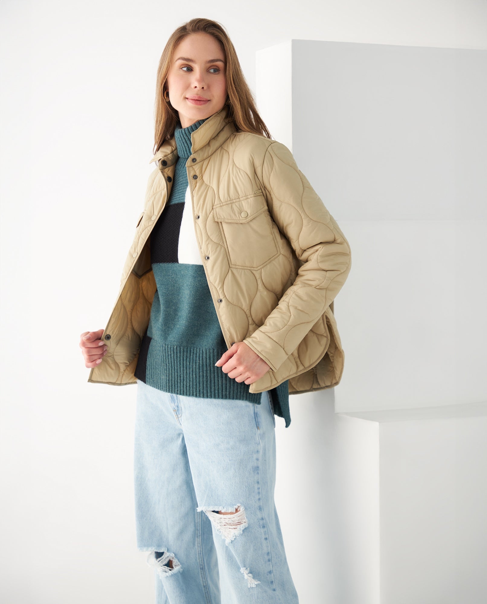 Chaqueta abullonada para mujer - Beige 34_421F200_BEI130607_0