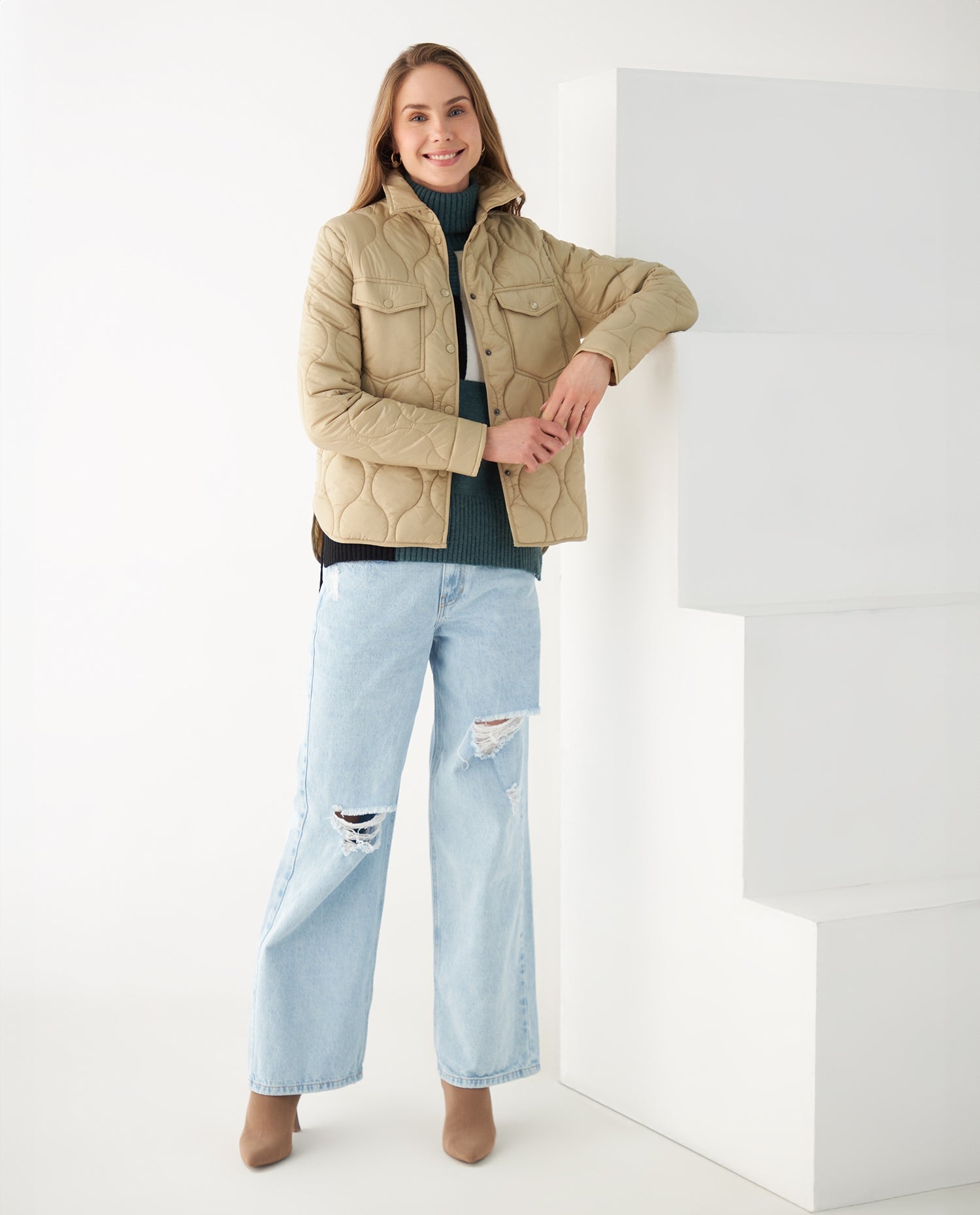 Chaqueta abullonada para mujer - Beige