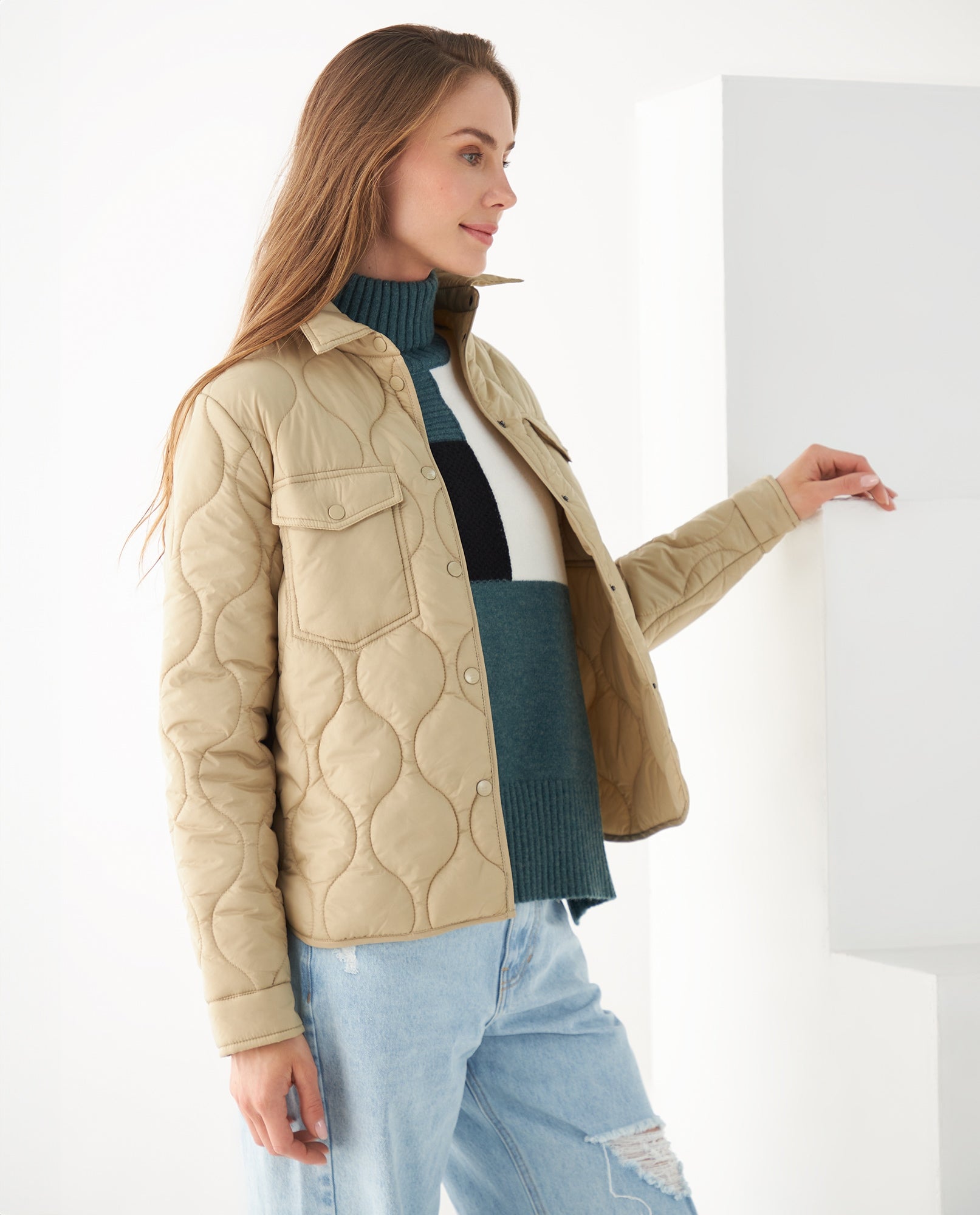 Chaqueta abullonada para mujer - Beige 34_421F200_BEI130607_6