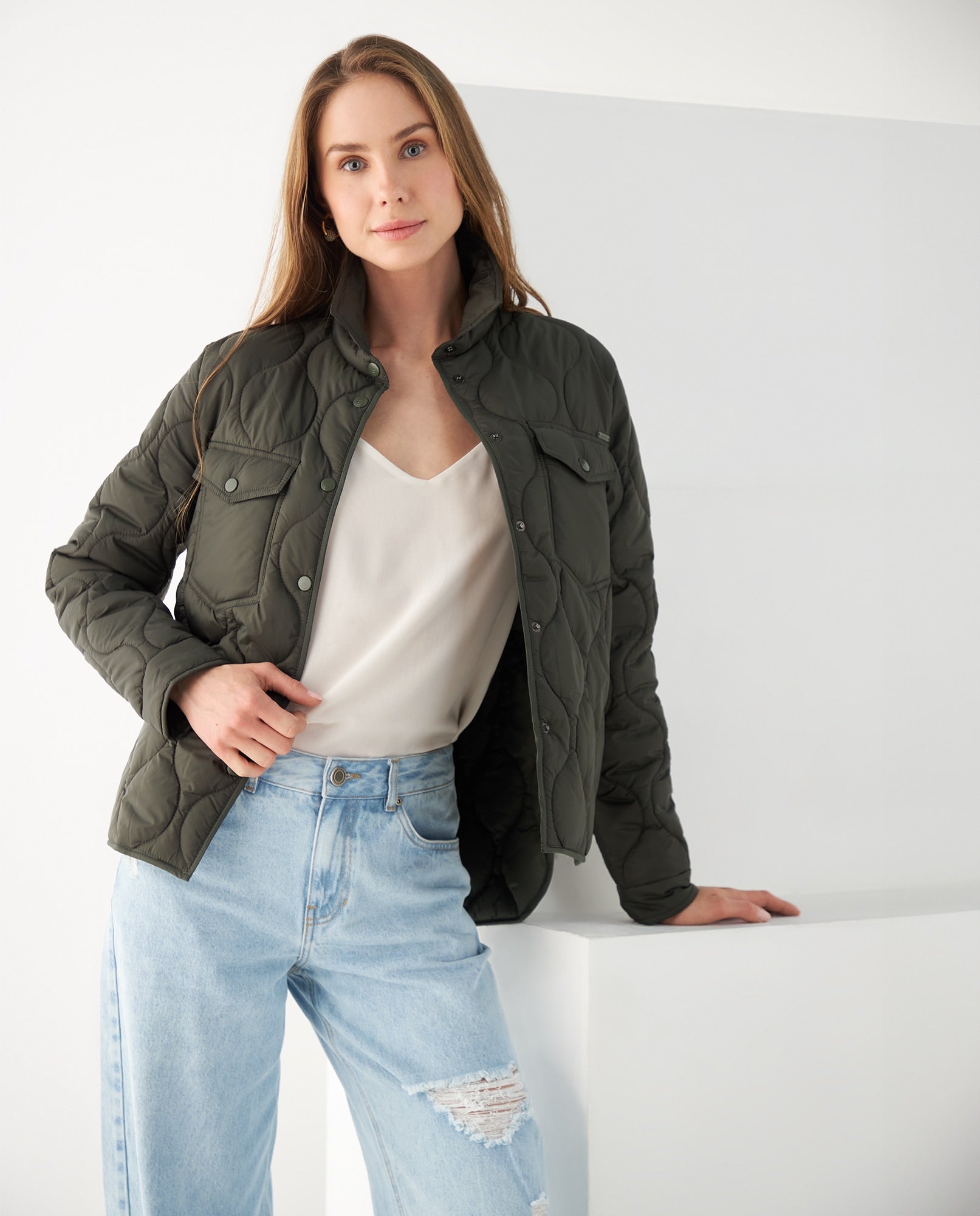 Chaqueta abullonada para mujer - Verde 34_421F200_VER160430_0